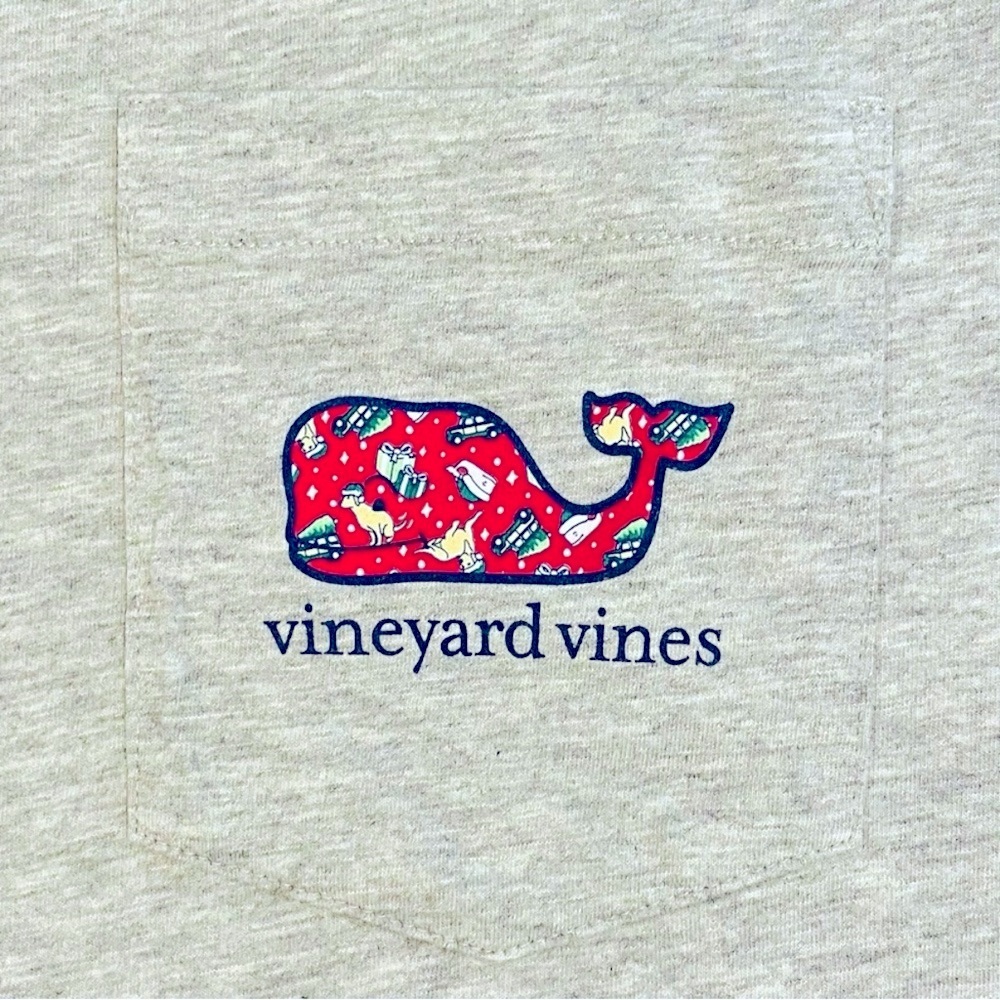 Vineyard Vines Long Sleeve Tee Mens Medium Christmas Whale Pocket T-Shirt Cotton - Picture 3 of 6
